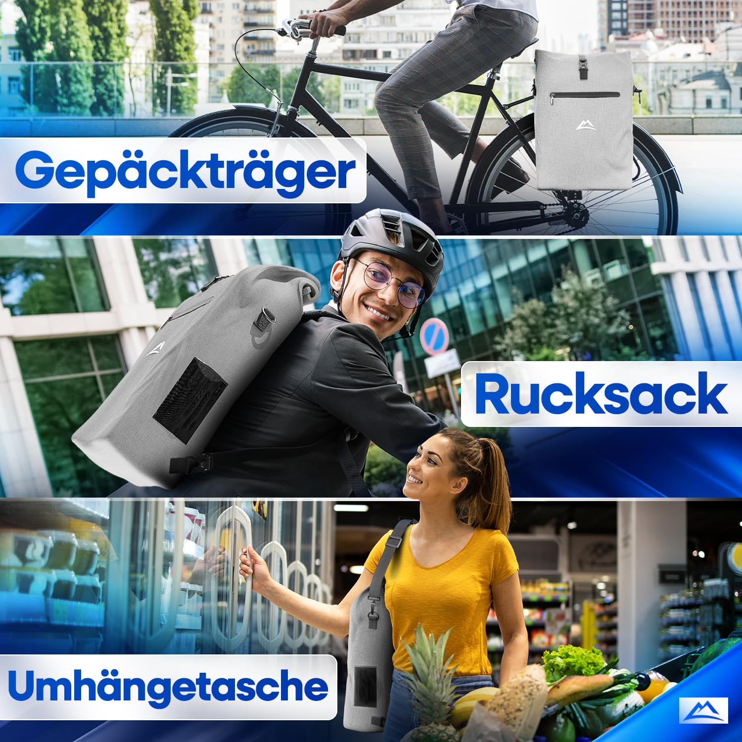 Nextcover Borsa da bicicletta 3 in 1 per portapacchi [senza PVC] – Borsa per portabagagli, zaino e borsa a tracolla 25 l, impermeabile, per bicicletta