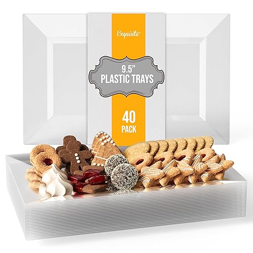 Exquisite Plastic Serving Trays For Party - 40 Pcs 9.5