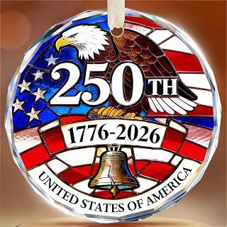 250th Anniversary USA Ornament, Crystal Glass Eagle Christmas Ornament 2026 | 1776-2026 marks 250 years of America with a bald eagle, Liberty Bell and US flag. A patriotic keepsake and holiday gift.