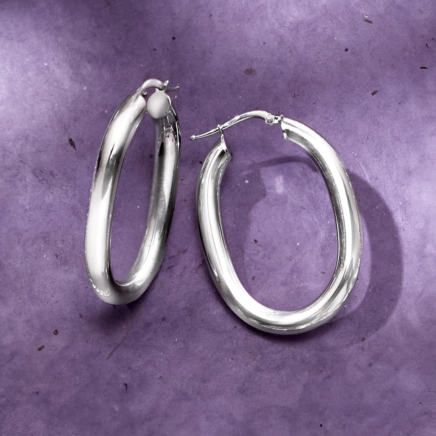 Ross-Simons Italian Sterling Silver Oval Tube Hoop Earrings - Image 3