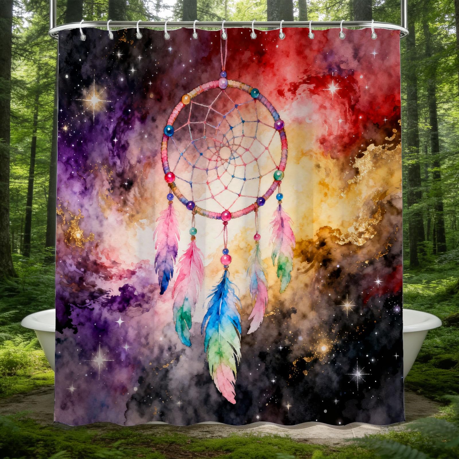 Hongduo 3D Feather Shower Curtain for Stalls Bathtubs Milky Way Nebula Bathroom Decor Shower Curtain Set Polyester Fabric Waterproof 180x180cm/71X71 Inch with Hooks