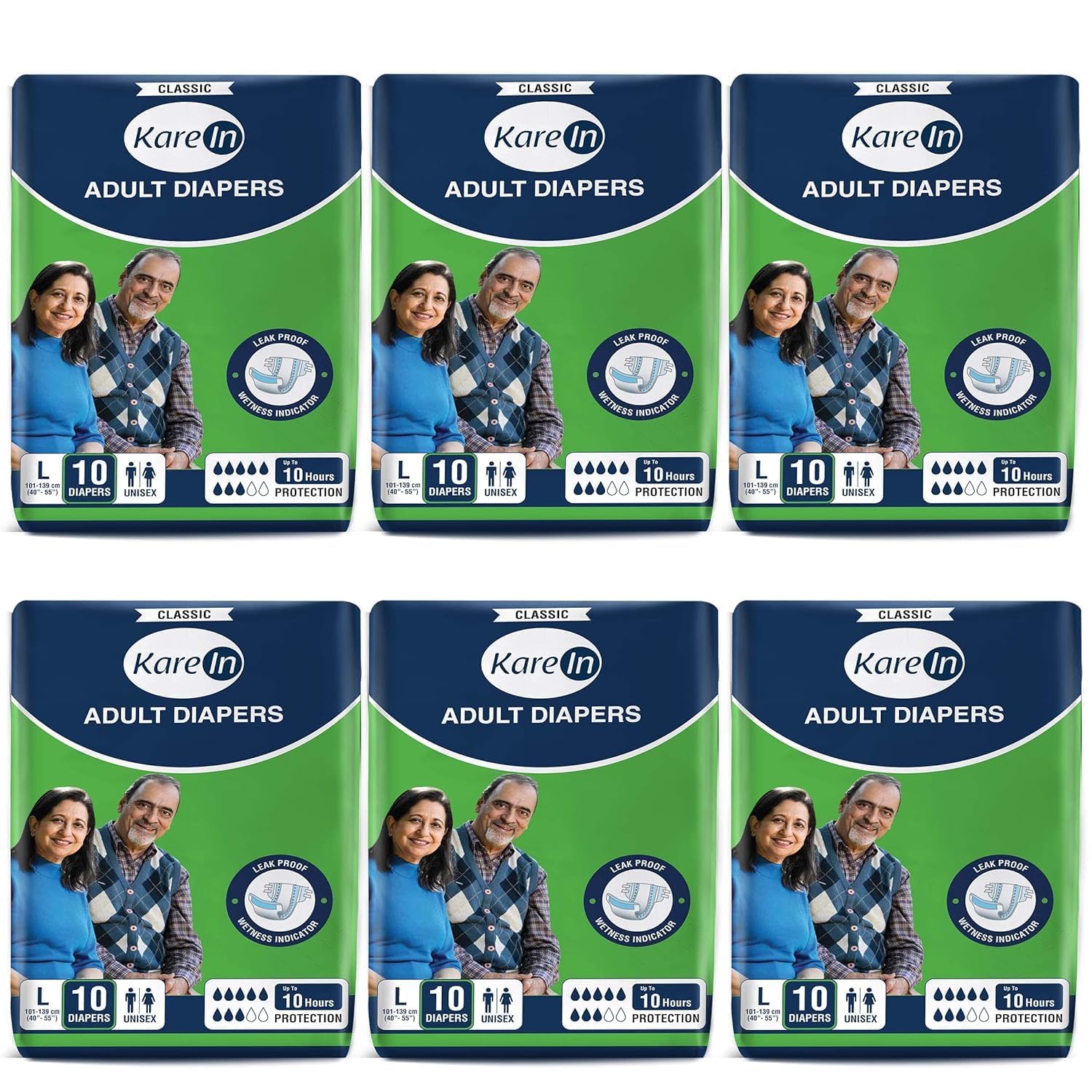 STARYOGA Karein Kare In Classic Adult Diapers,Large,Waist Size 101-139 Cm(40"-55"),Tape Style,Unisex,High Absorbency,Leak Proof,Wetness Indicator,Pack Of 6,60 Count (B0CP2JRMTW) Amazon Price History, Amazon Price Tracker