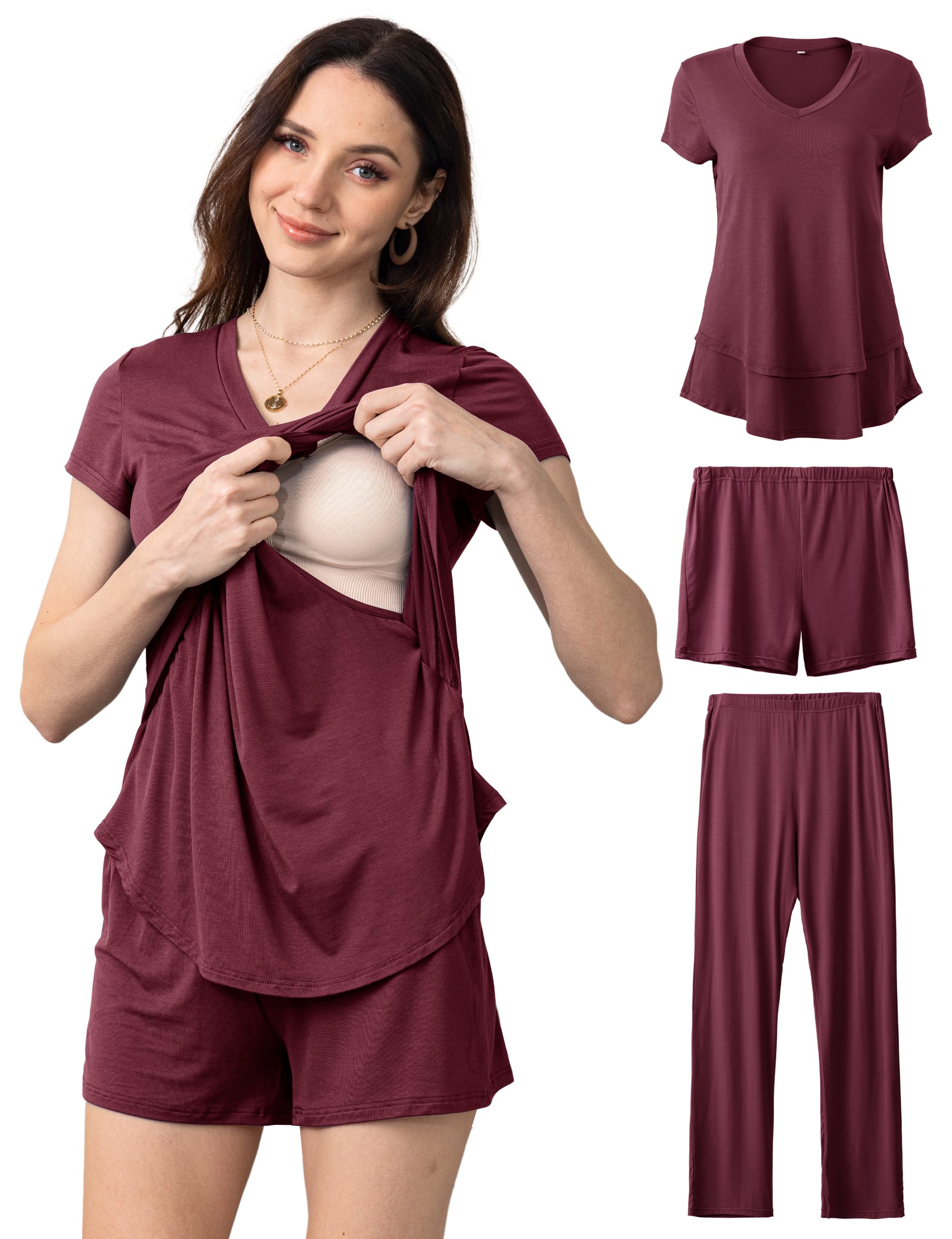 SUNNYBUY 3 Piece Breastfeeding Pajamas Set