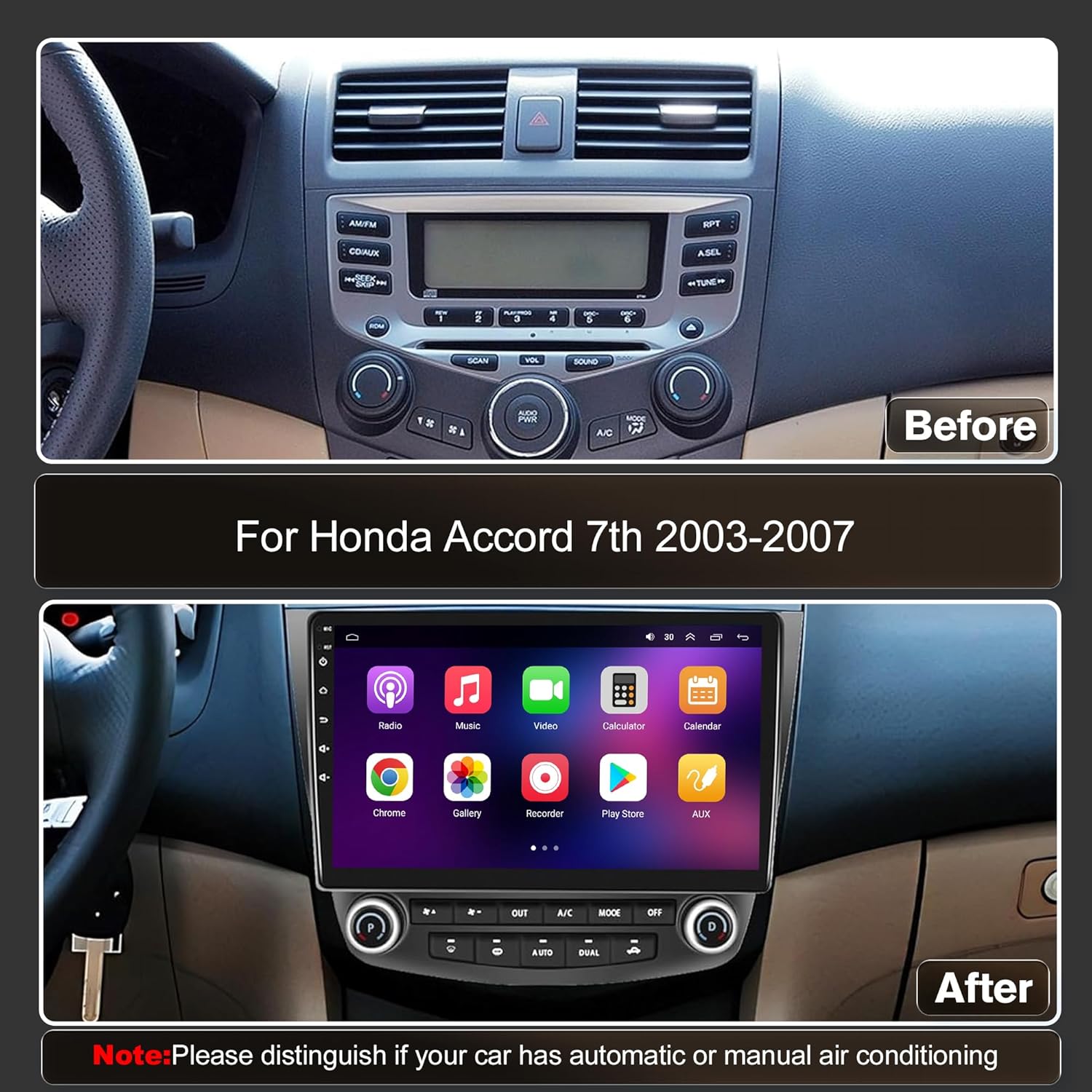 [4+64G] Android 13 Car Stereo with Wireless Apple Carplay & Android Auto for Honda Accord 7th 2003-2007 10.1" Touchscreen Radio Upgrade with AHD Camera,GPS Navigation,SWC,WiFi,FM,Bluetooth