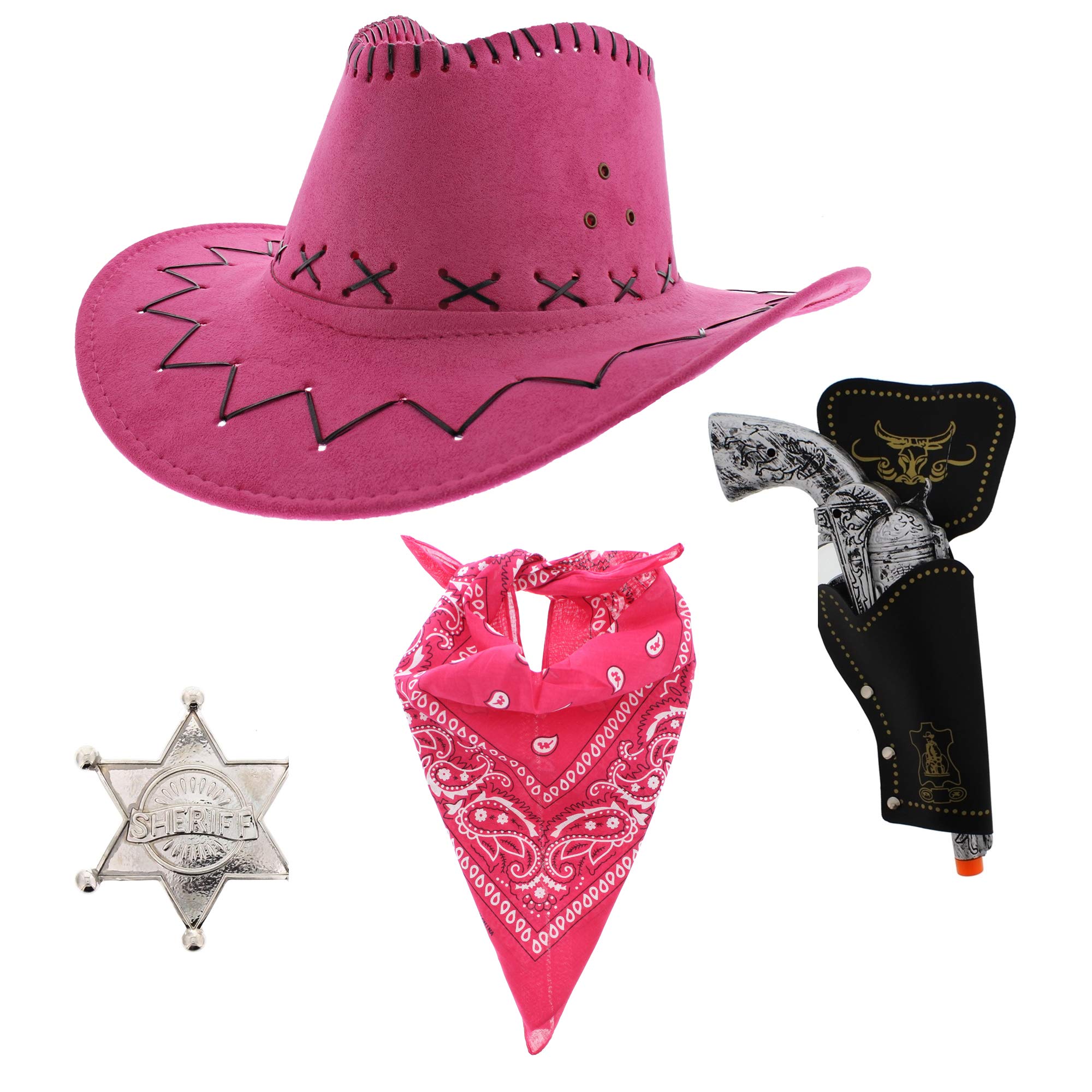 Zac's Alter Ego Fancy Dress Unisex 4 Piece Cowboy Set, Pink Hat, Hot Pink Bandana