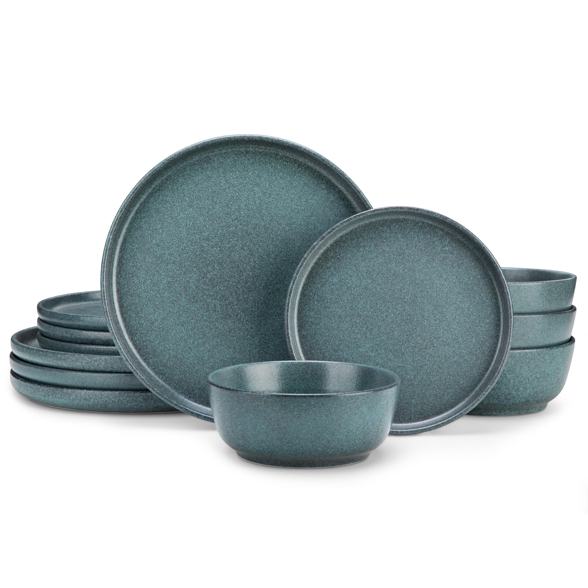 vancasso Zermatt Dinner Set 12 Pieces, Reactive Glaze Plates and Bowls Set for 4, Stoneware Dinner Set for 4 Kitchen Essentials, Blue
