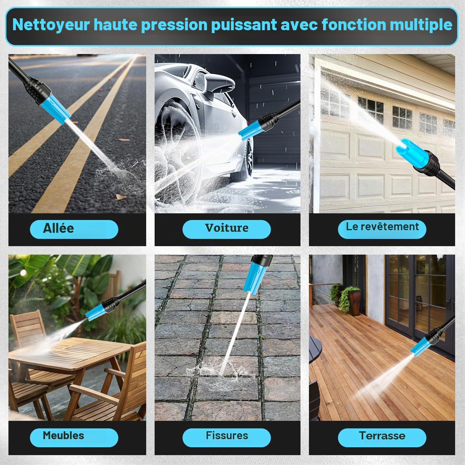 Gisam 2200W Nettoyeur Haute Pression, avec Enrouleur De Tuyau De 8m, Max 180bar,DéBit 480l/H,avec Bouteille De Savon Buse à Mousse, Pistolet Haute Pression pour, Voitures/ClôTures/Jardin