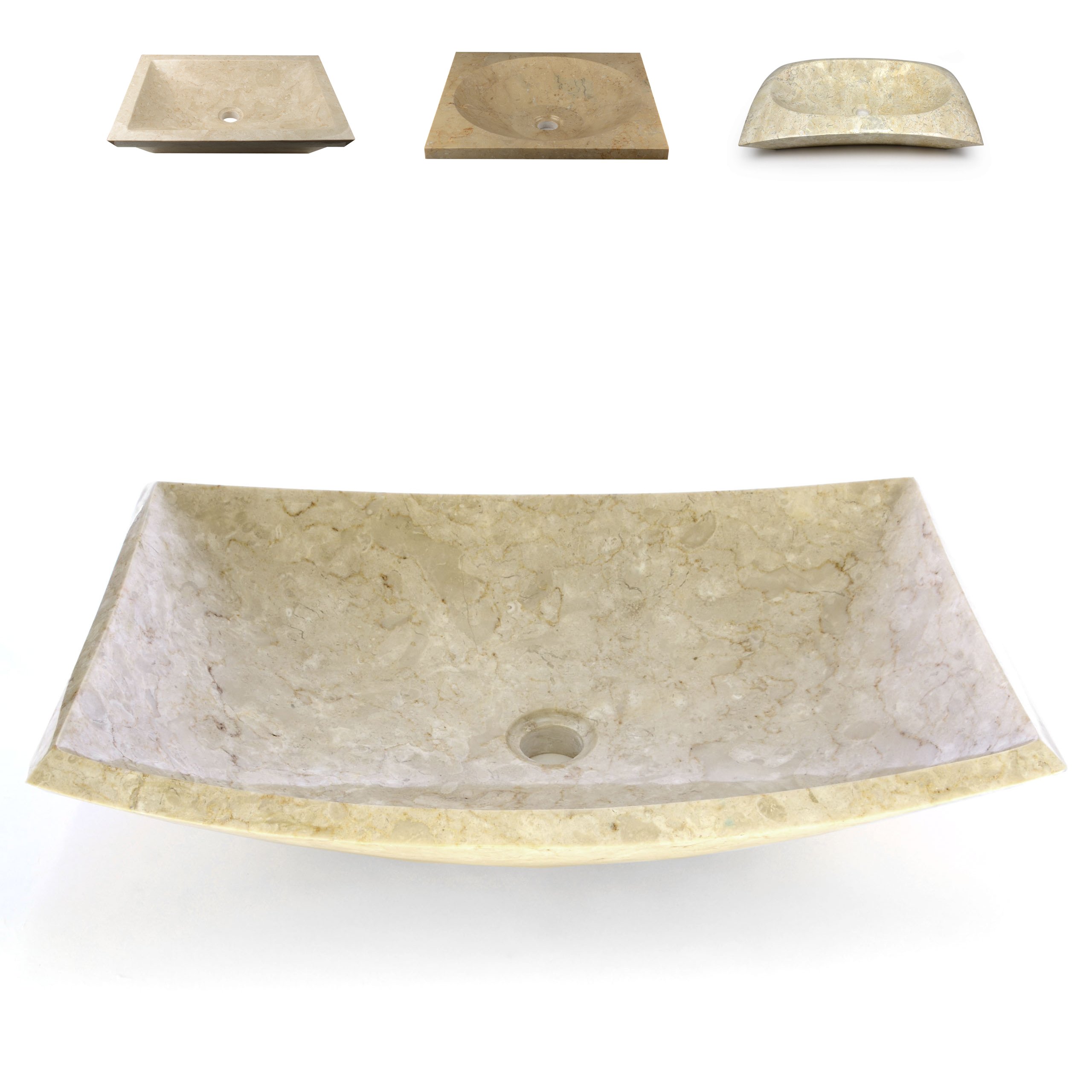 DIVERO eckiges Aufsatz-Waschbecken MAILAND Handwaschbecken Marmor Natur-Stein - Farbe: Creme