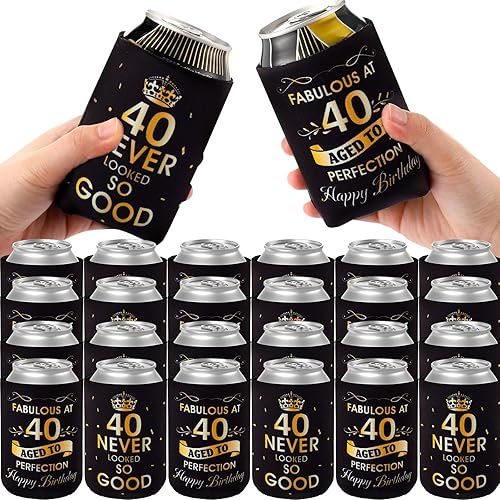 24 piezas de fabulosas decoraciones de cumpleaños 40 para fiestas de cumpleaños de 40 cumpleaños, fundas enfriadoras de latas de bebidas nunca se