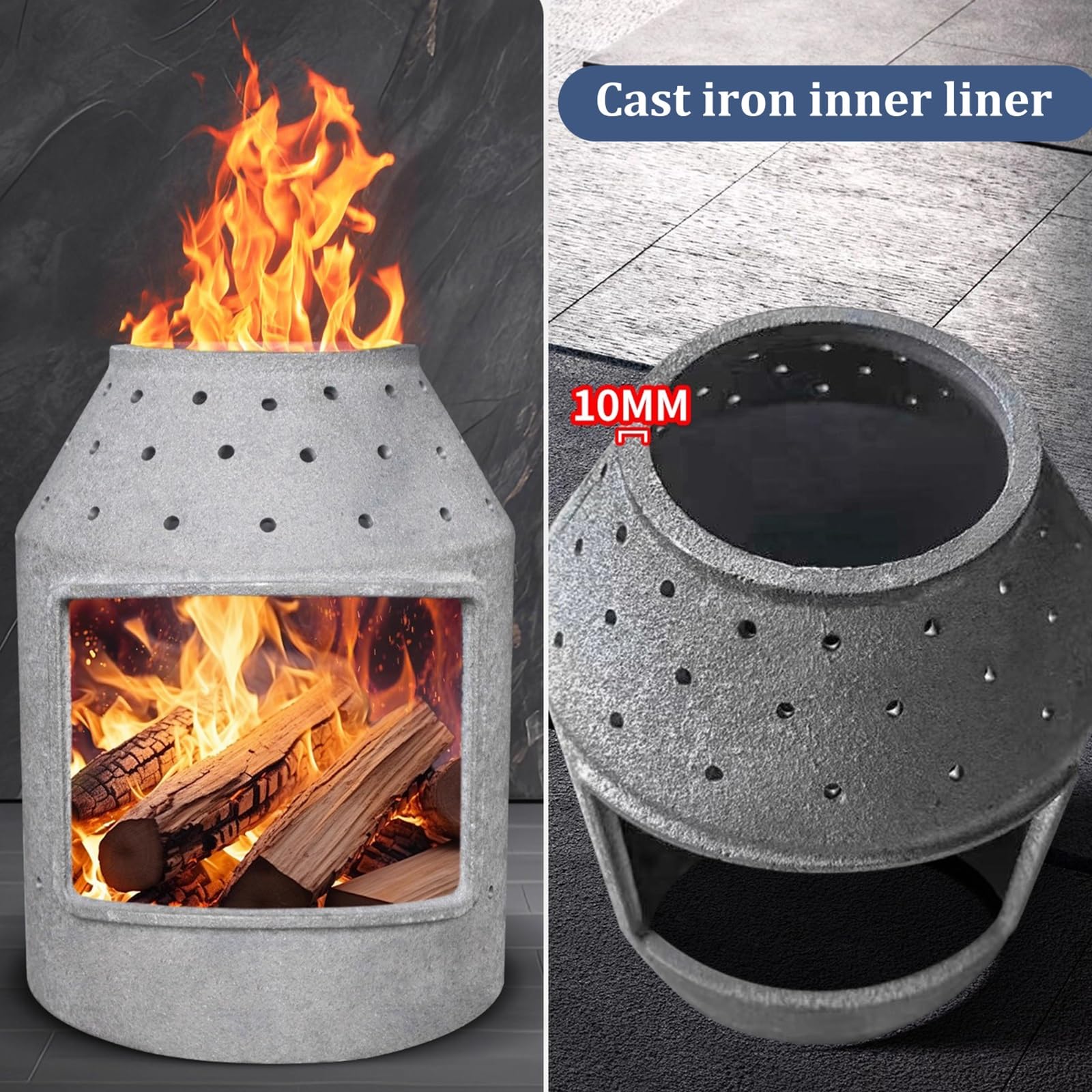 Stufa a legna resistente, rivestimento interno in ghisa, corpo in acciaio, stufa a legna con tubi per camino e forno per riscaldamento interno ad alta efficienza energetica