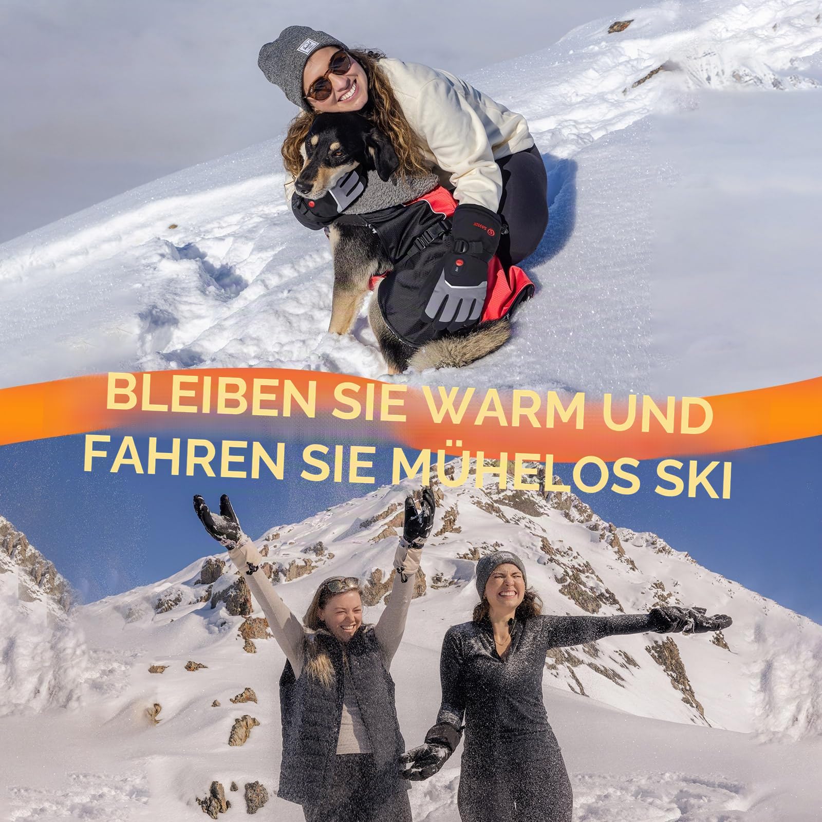SAVIOR HEAT Beheizte Handschuhe Fäustlinge Männer Frauen, Elektrisch wiederaufladbare Batterie Ski Schnee Handschuhe, Warme Handschuhe für Winter Motorrad Snowboard Wandern Radfahren Wandern Laufen