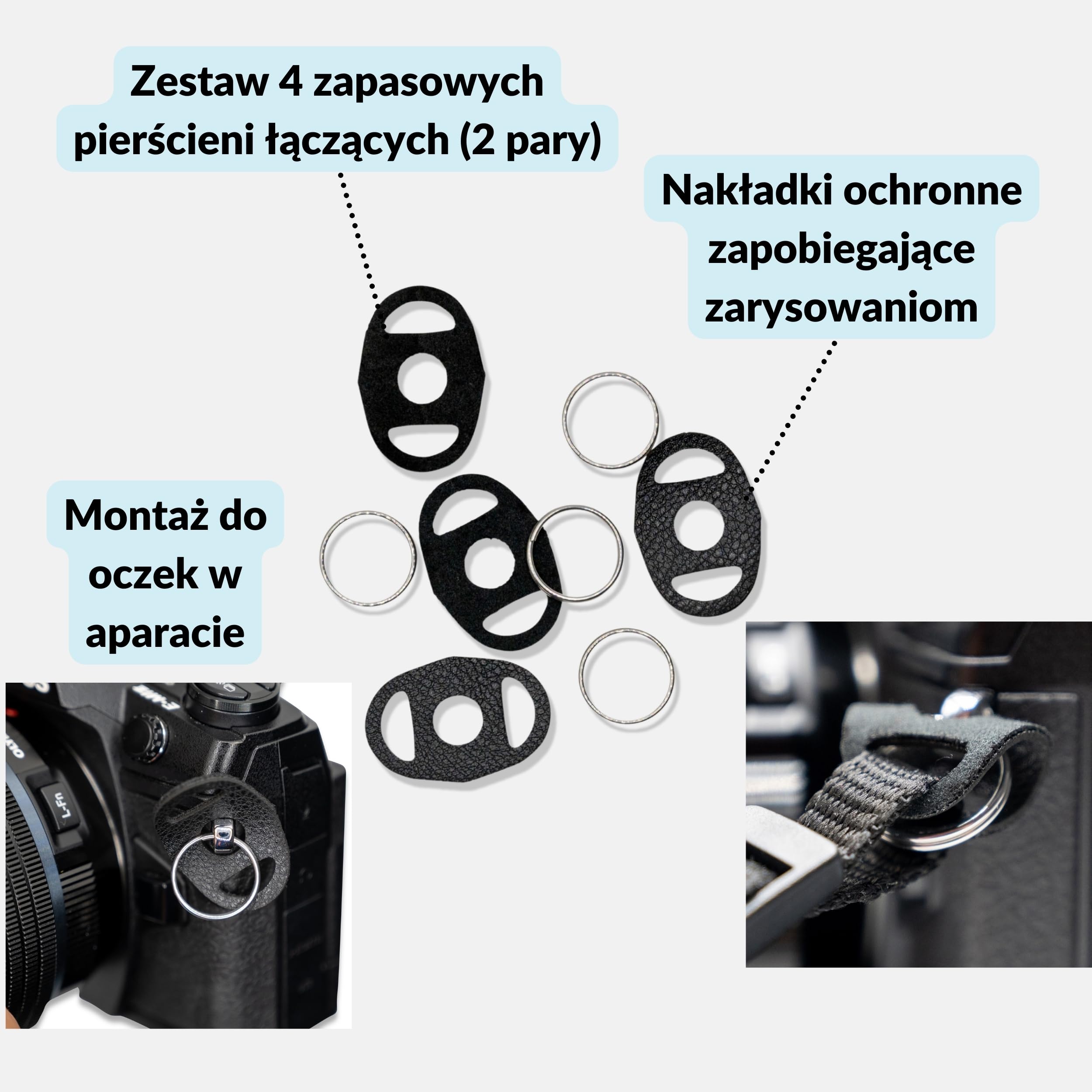 Lens-Aid Pierścienie łączące do paska aparatu i paska na rękę, okrągłe lub trójkątne
