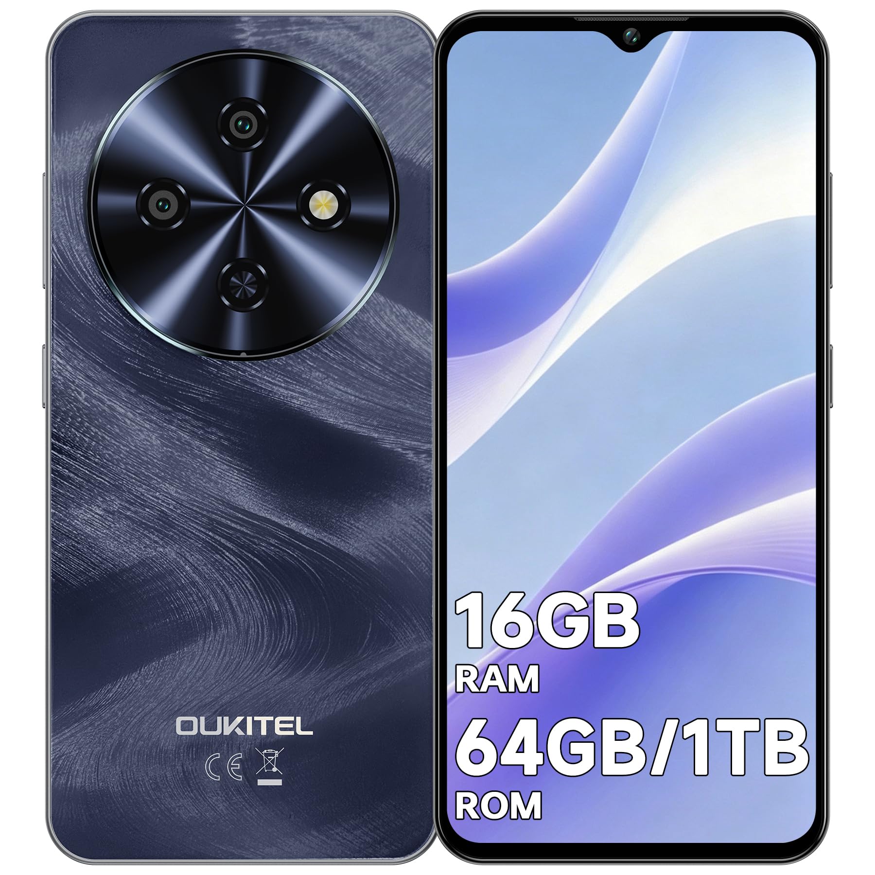 OUKITEL C5 Smartphone 2026, 16GB+64GB/1TB Telefono Cellulare | 6.52" HD Telefoni, 5000mAh Cellulari e Smartphone, 13MP+5MP Smartphone Gaming, 4G Dual SIM/Face ID/GPS/OTG/Tipo-C, Nero