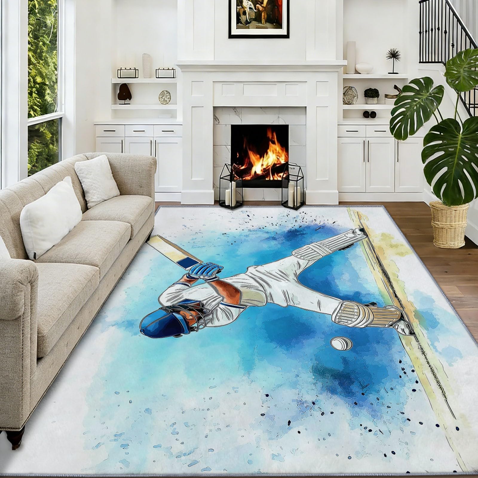 Dywan 140 x 200 cm Można prać w pralce Ręcznie rysowane ilustracje sportowcy Ultrasoffice Bezpieczny antypoślizgowy dywanik flanelowy do pokoju dziecięcego, salonu i łazienki - łatwy do czyszczenia