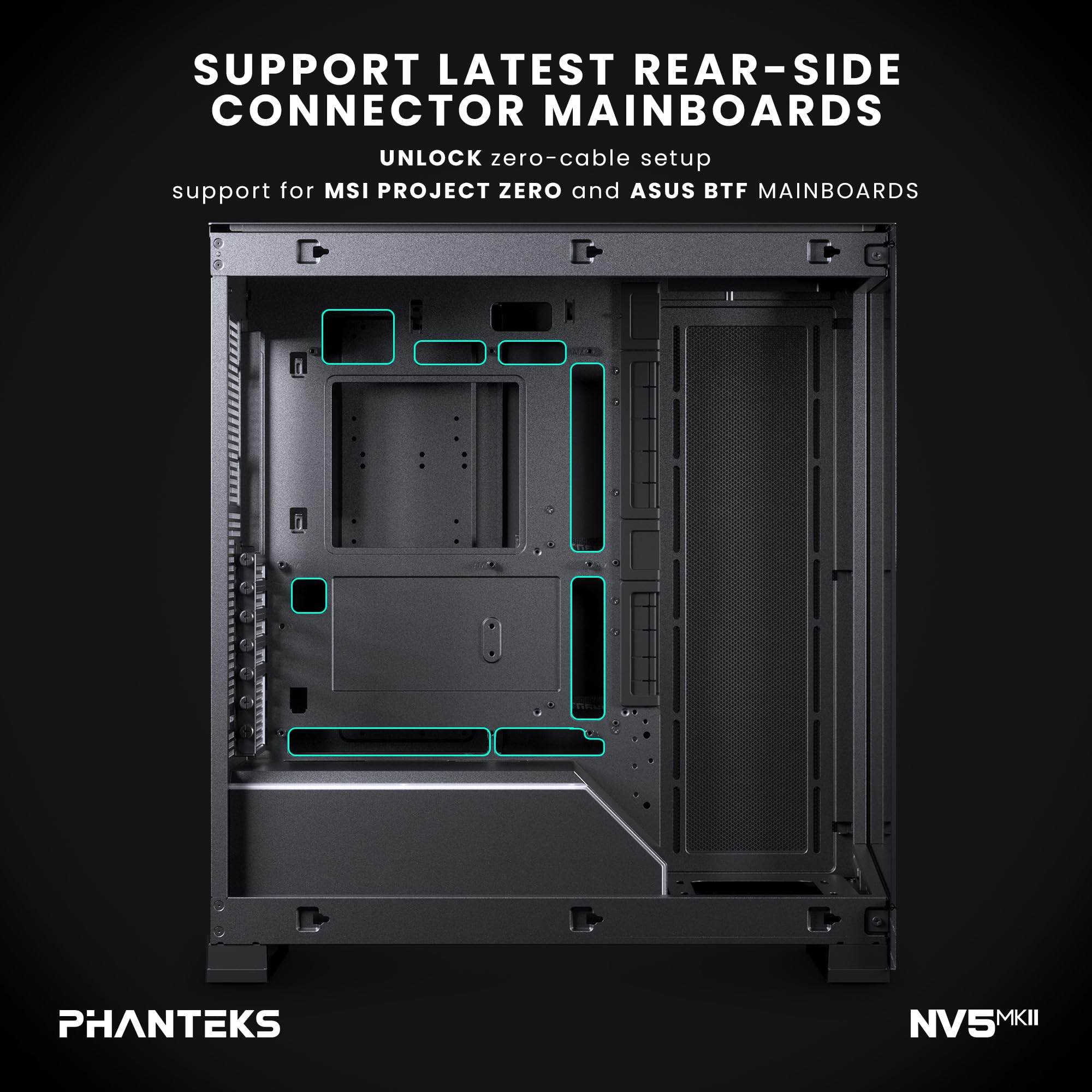 Phanteks NV5 MK2, Case Vetrina Mid-Tower, Supporto per Scheda Madre con Connettori Posteriori, Illuminazione D/A-RGB integrata, Vetro Temprato senza giunzioni, 8 slot per Ventole, Nero