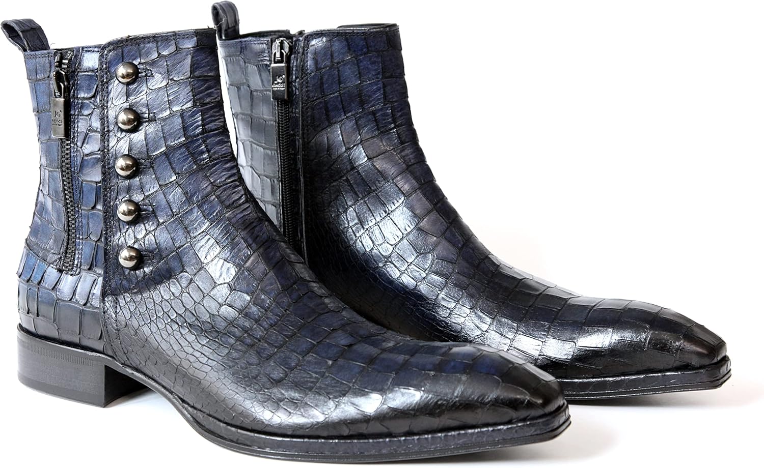Jo Ghost 2720 Italian Blue Croc Print Leather Boots With Zipper And Buttons