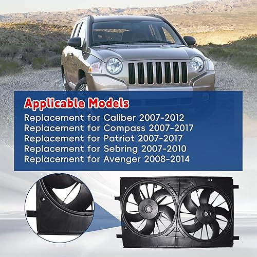 Miniatura 2 de Ventilador de radiador 68031872AA 68031873AA Reemplazo para calibre 07-12/Repuesto para brújula 07-17/Reemplazo para Patriot 07-17/Reemplazo para