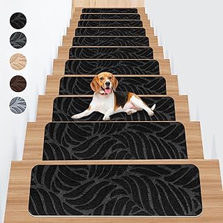 8" X 25.6" (15 Pack) Non Slip Stair Carpet Treads for Wood Steps, Indoor Stair Mats Covers with Adhesive, Anti-Slip Stair Runner Rug for Kids Elders and Dogs