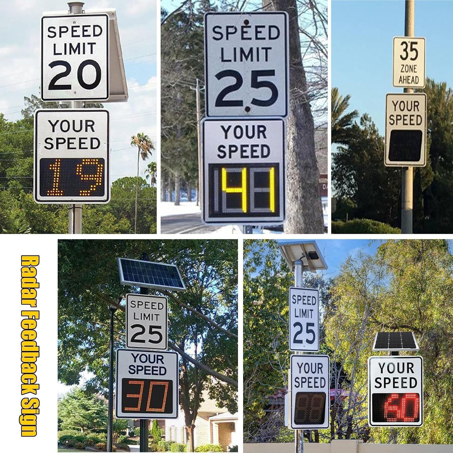 Solar Radar Traffic Sign with Speed Feedback and LED Display, Built for Outdoor Use on Highways, School Zones, and Residential Streets, Includes Full Set of Installation Accessorie