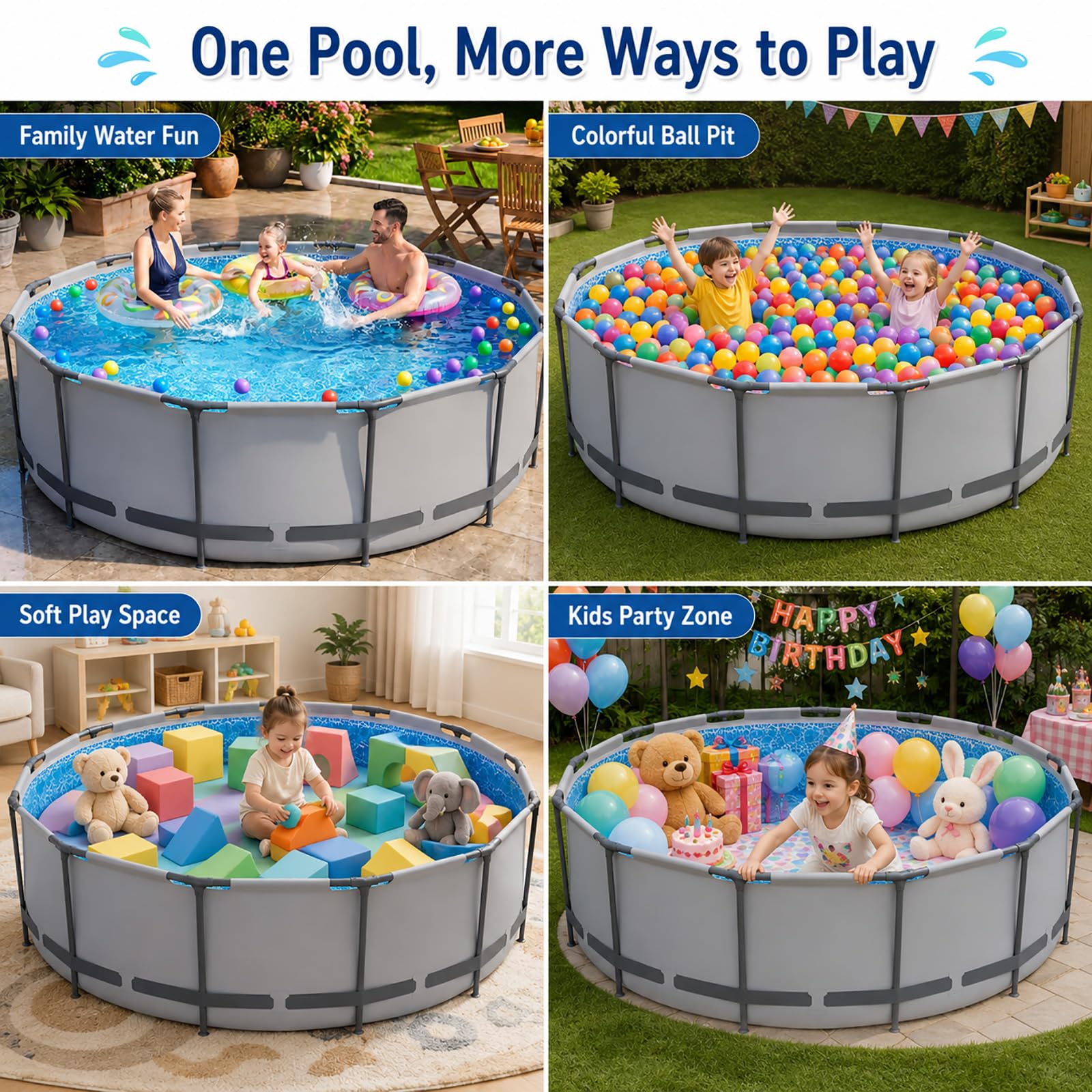Grande Piscina Fuori Terra Tubolare, Piscina Familiare da Giardino | Telaio in Acciaio Resistente per un'Area Acqua Stabile e Divertente(305×76cm/120×30in)