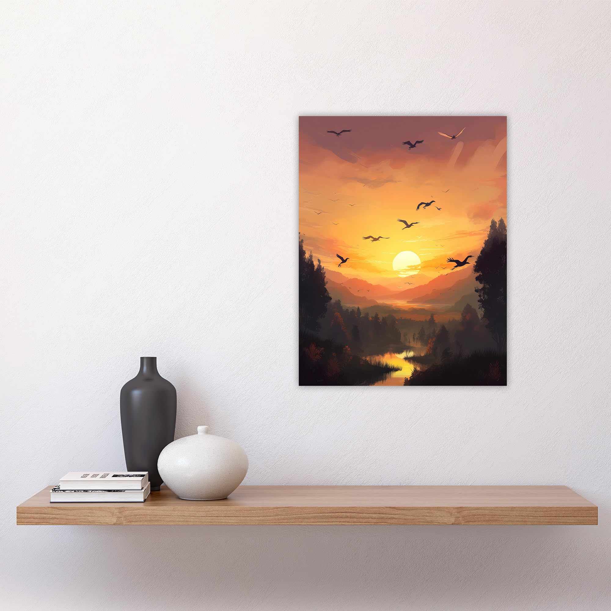 Amazon.com: Artery8 Flock of Cranes Flying Against a Golden Sunset