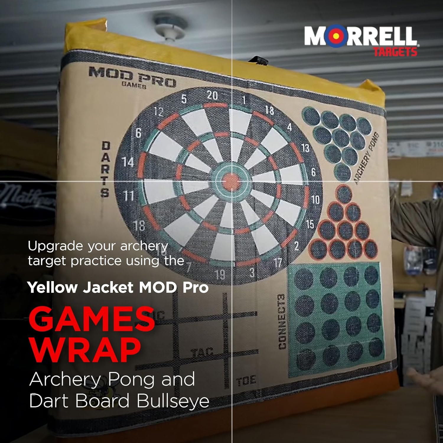 Morrell Yellow Jacket MOD Pro Games Wrap with Tic Tac Toe, Archery Pong, Connect 3, and Dart Board Bullseye for Archery Target, 2 Pack, Tan