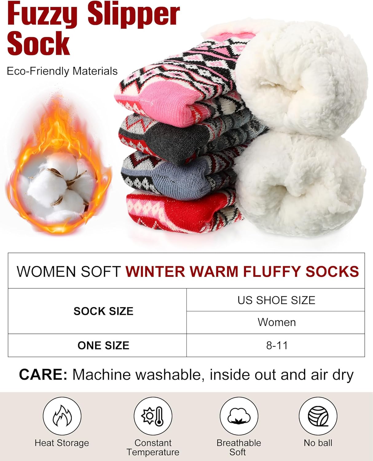 Suhine Fuzzy Slipper Sock for Women Men Soft Winter Warm Fluffy Socks Thick Non Slip Fleece Socks for Christmas Gift Birthday