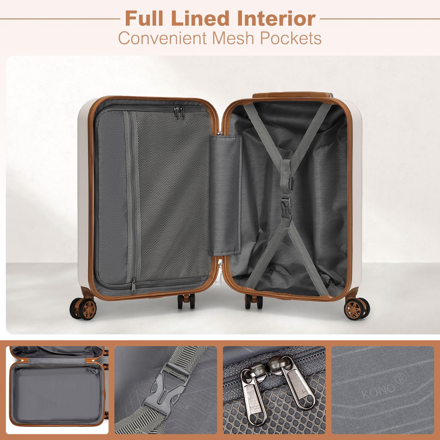 Kono Carry On Luggage 22x14x9 Airline Approved Lightweight Hardside Suitcase with Spinner Wheels & Built-in TSA Lock (Cream White, 20 Inch) - Image 5