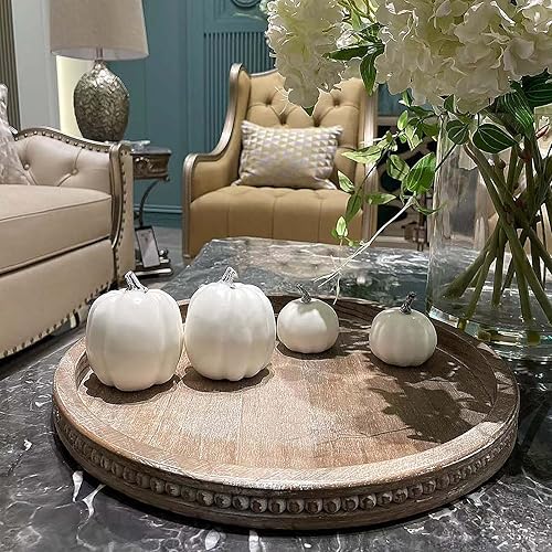Miniatura 2 de Bandeja decorativa grande y redonda de madera, bandeja de cuentas marrones para mesa de café, bandejas de madera rústica, decoración de encimera de