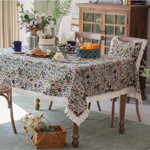 Miniatura 7 de SUTAVIA Mantel floral francés hecho a mano de tela de algodón con encaje vintage con patrón de jardín de bayas de mesa, manta multiusos para el