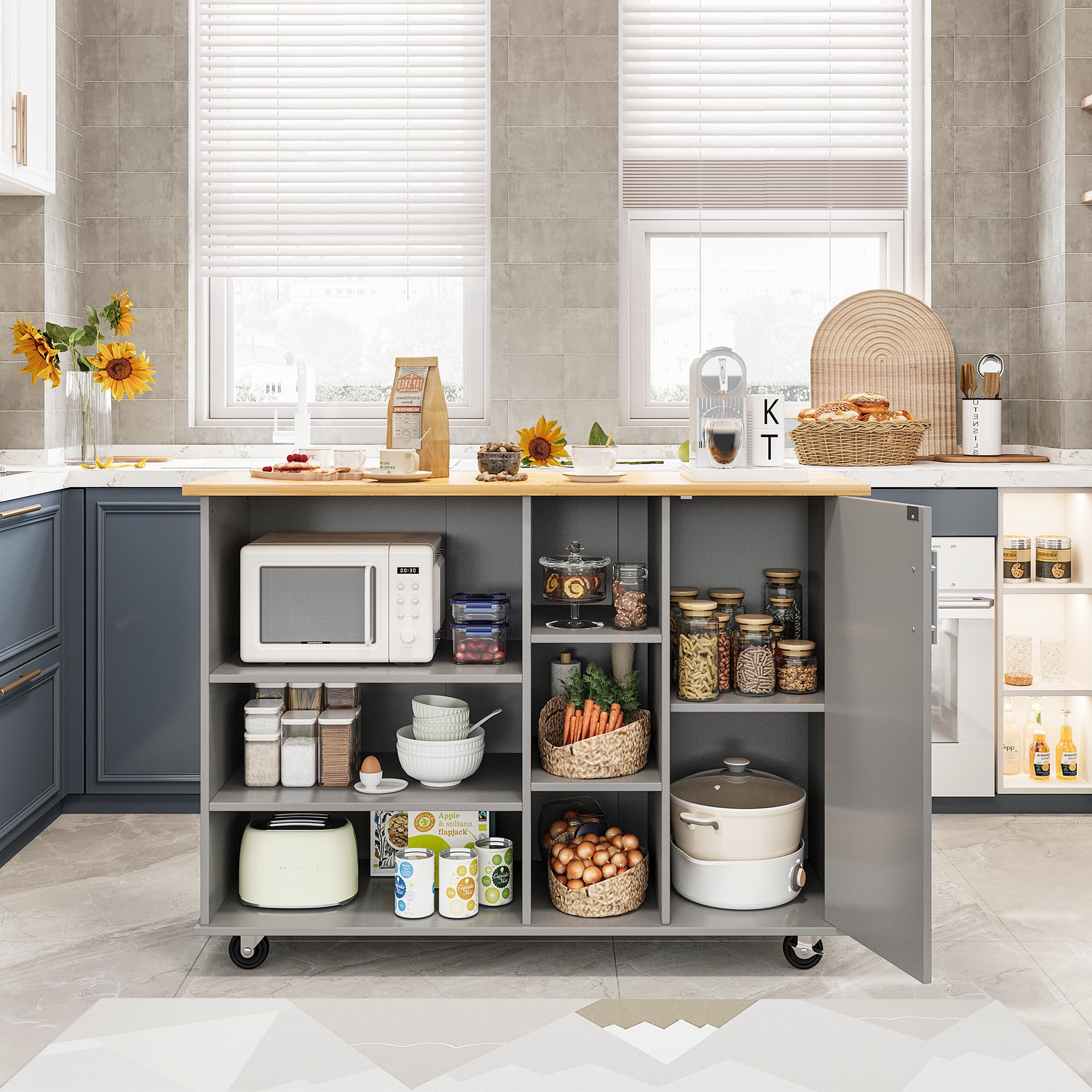 Amazon.com: SUNLEI Kitchen Island on Wheels with Storage Cabinet