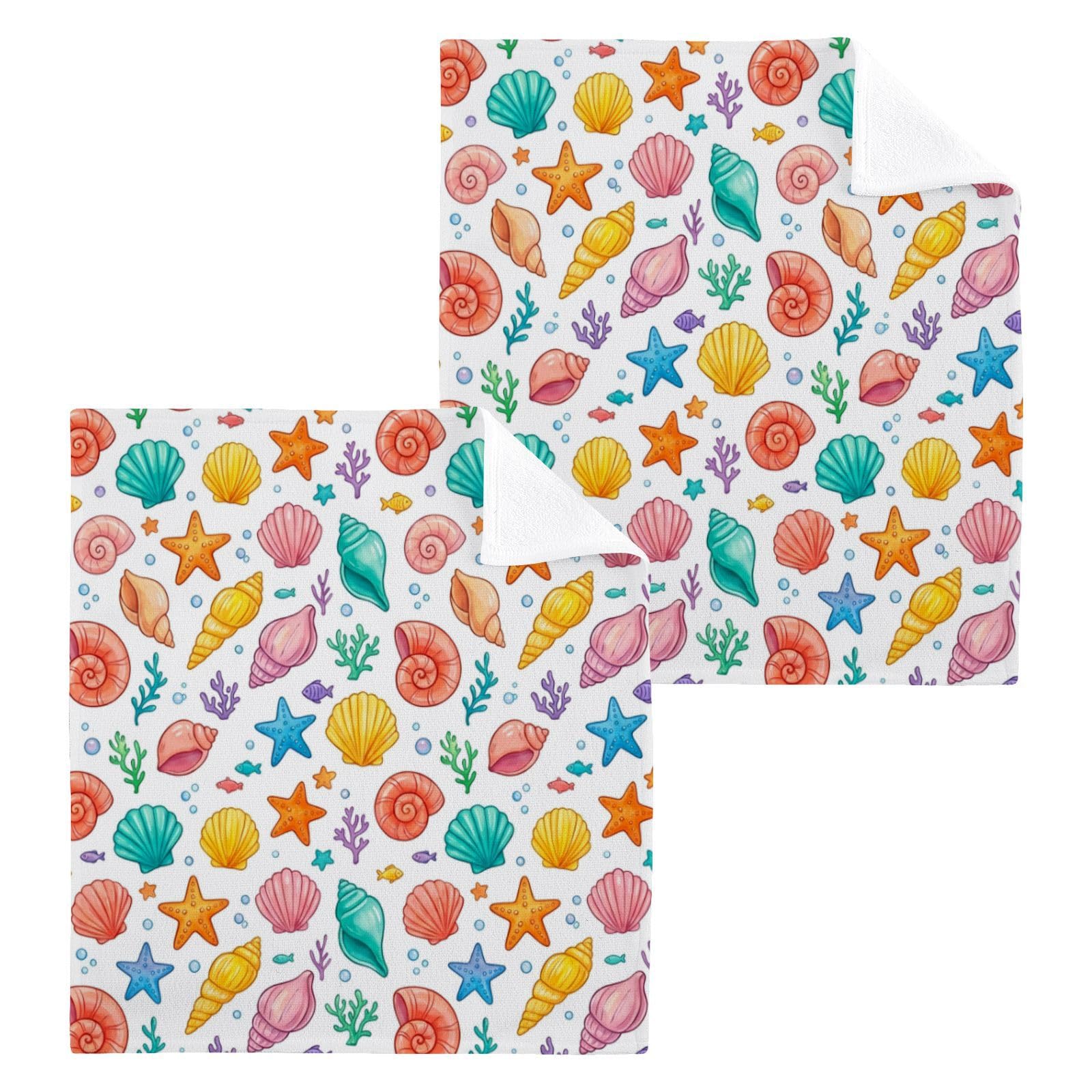 BOESI Vibrant Ocean Shell 12x12in Cotton Washcloth,Face Towel