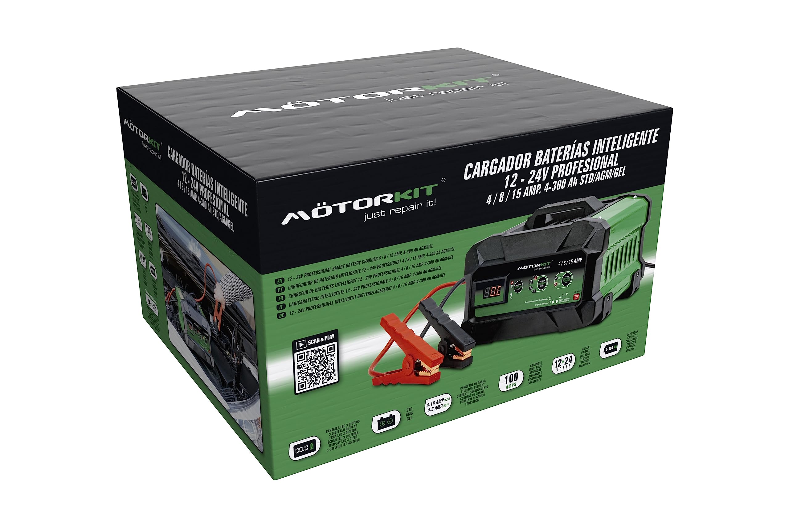 Motorkit Cargador Bateria 12/24V 4-15A