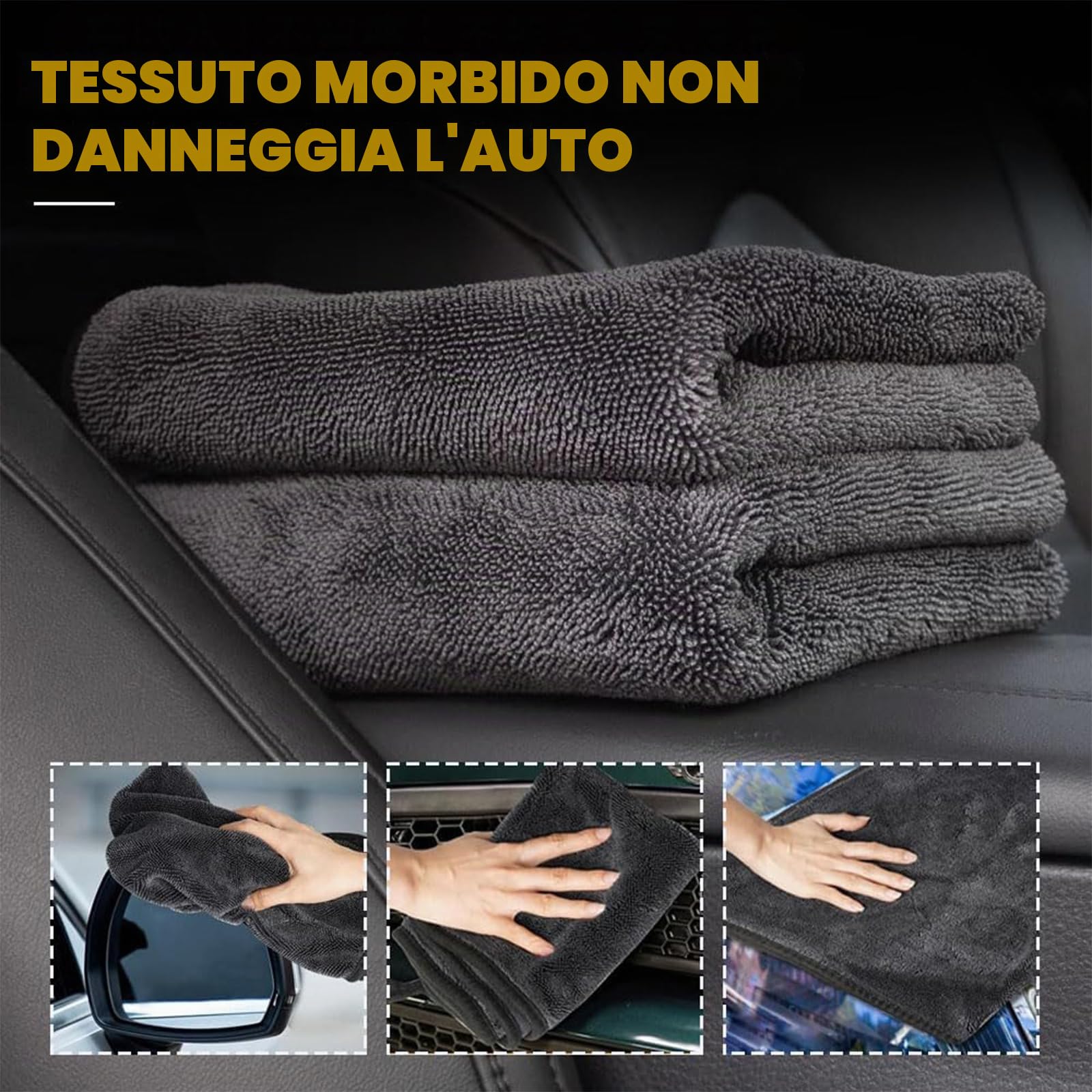 Panno XXL ultra-assorbente per Doccia, 3 pezzi 40x40 cm Panno Microfibra Auto Per Asciugatura E Pulizia Esterni per la casa, la doccia, l’auto