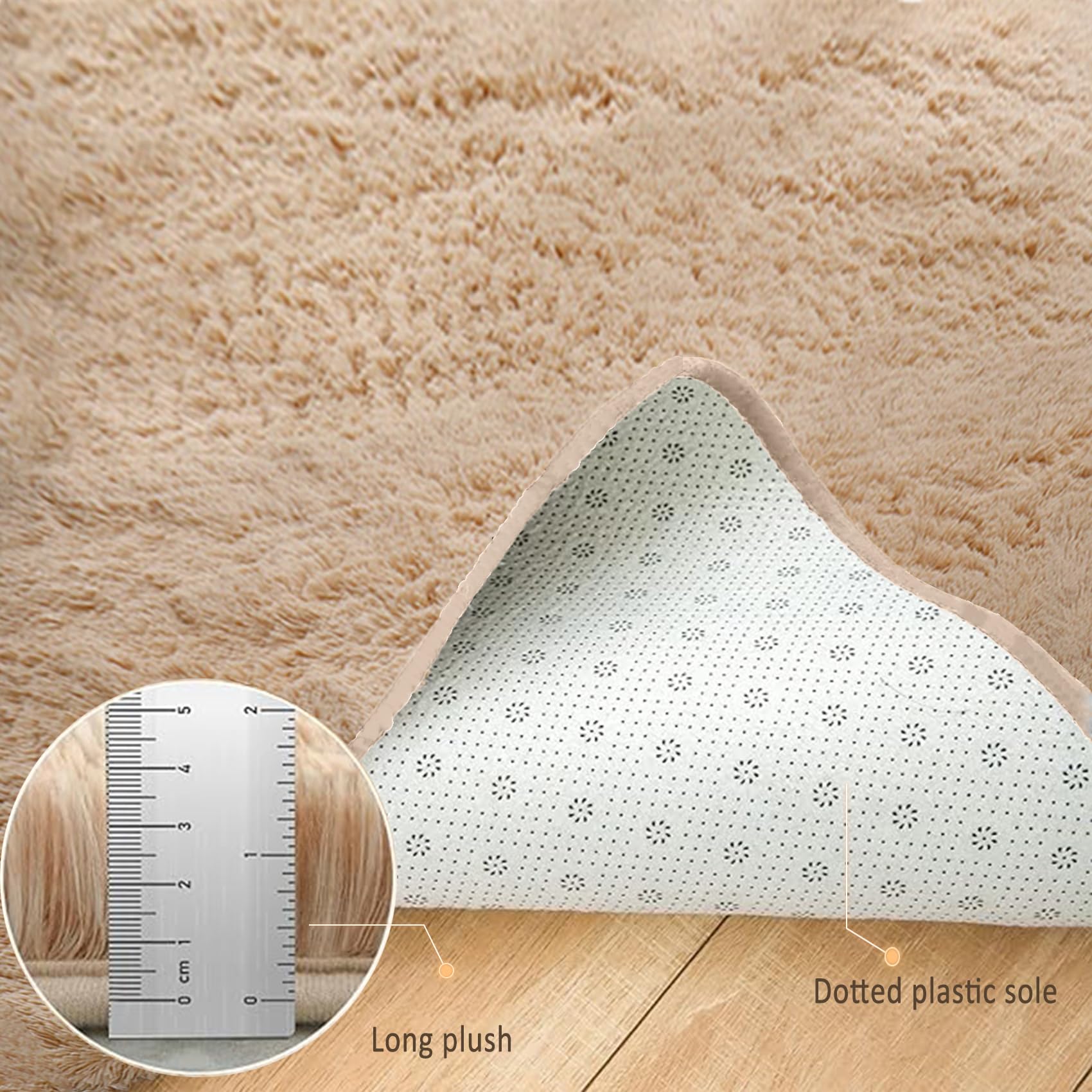 Flauschiger Teppich 55 x 280 cm, Flauschiger Große Größe, rutschfest Langlebig, Faltbar, Zotteligeweicher, Moderner Teppich Fellteppich, Beige