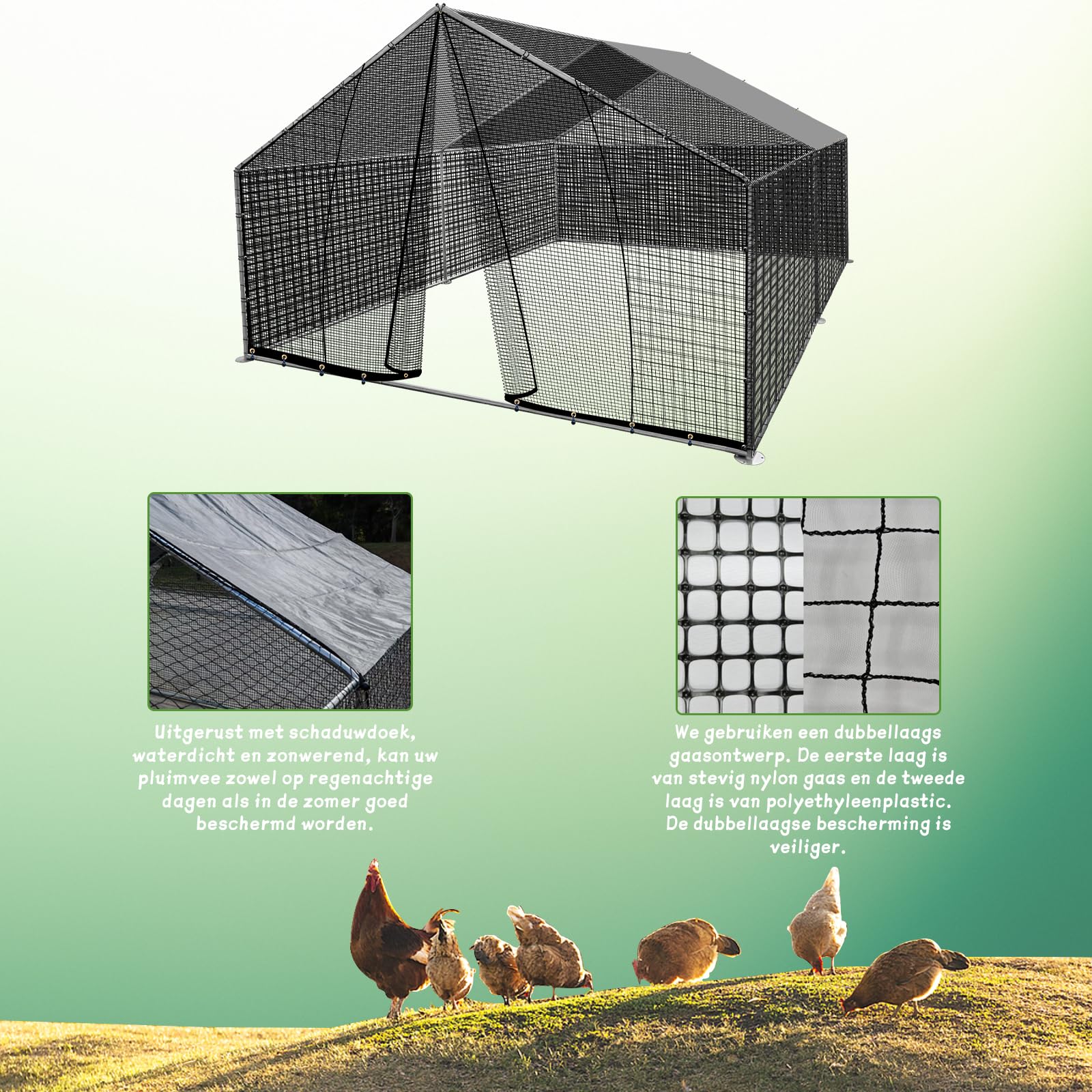 Kapler Kurnik zewnętrzny ocynkowany kurnik 4 x 3 x 2 m-XL z kurczakiem z materiału zimowego