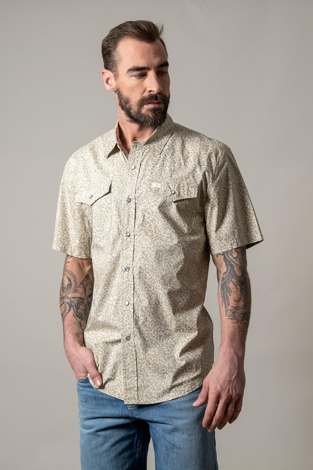 Kimes Ranch Men's Bascom Short Sleeve Western Shirt, Floral Pearl Snap Button Down