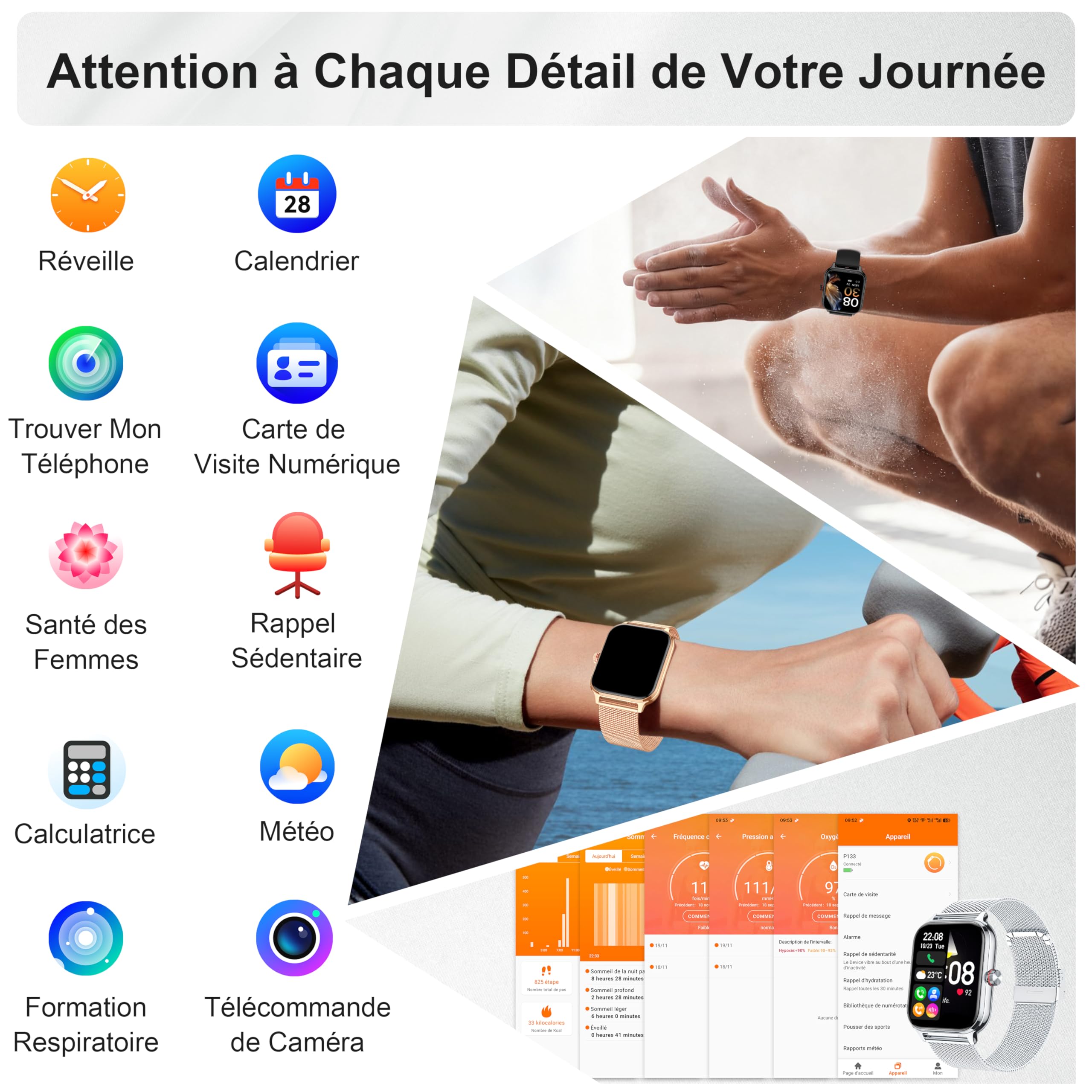 LODIMEKE Smartwatch Appel pour Apple Samsung Xiaomi & Android Phones, Montre Connectée Femme Homme Tension Artérielle Fréquence Cardiaque Sommeil, 1.96'' AI 100+ Sports, IP67 Podomètre Calculatrice
