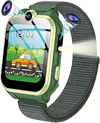 PTHTECHUS Relógio Inteligente Para Crianças - 4 A 12 Anos, 18 Jogos De Quebra-Cabeça, 2 Câmeras, Tocador Música, Pedômetro, Alarme, Lanterna Armygreen