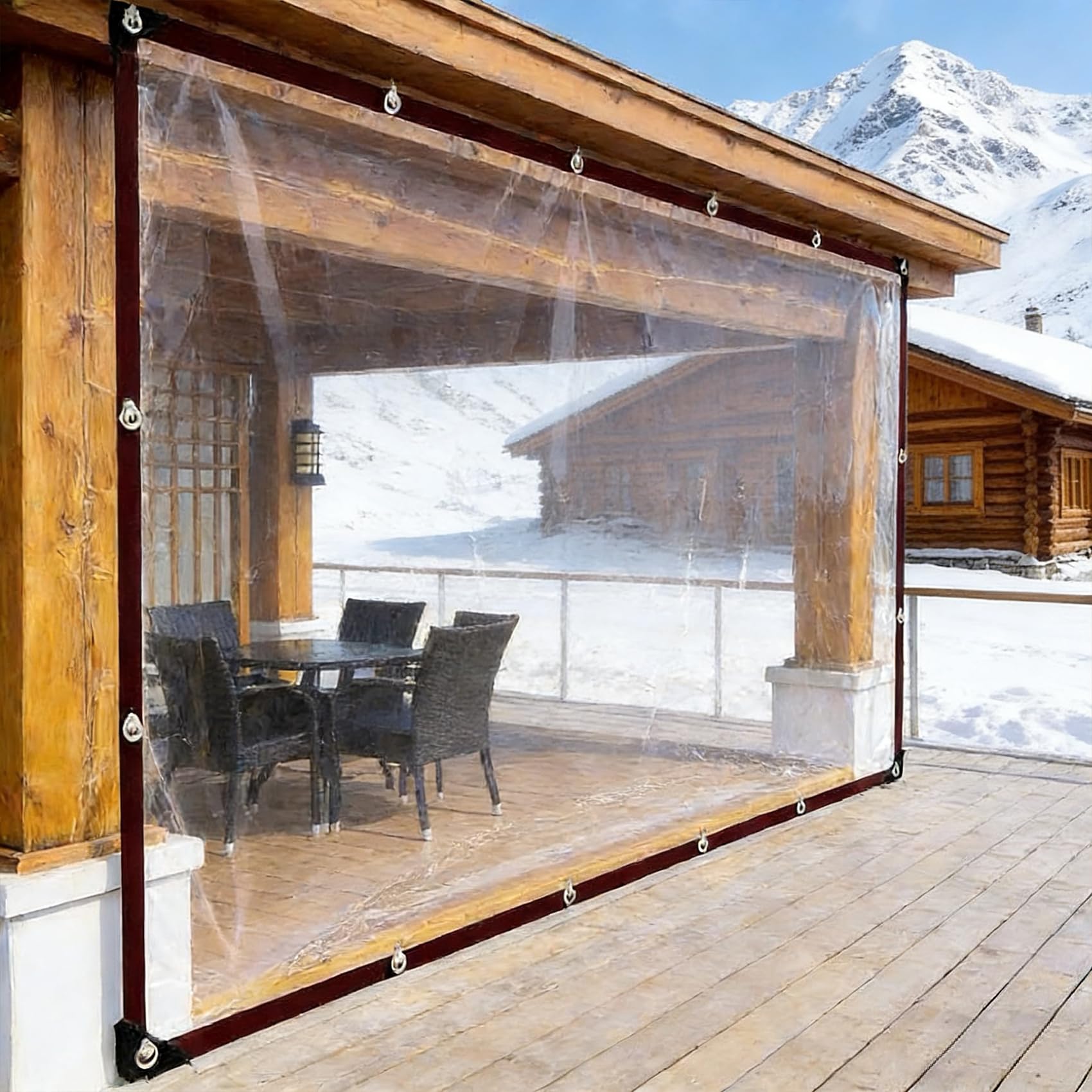 Lona impermeable exterior transparente de PVC reforzado 2.4 x 3.3 m con ojales