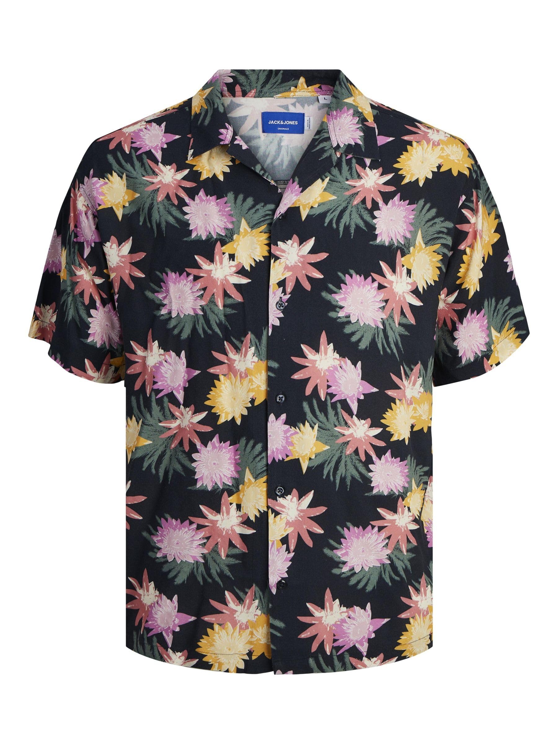 JACK&JONES Men's JORLUKE Tampa AOP Shirt SS SN Shirt Shirt, Dark Navy,