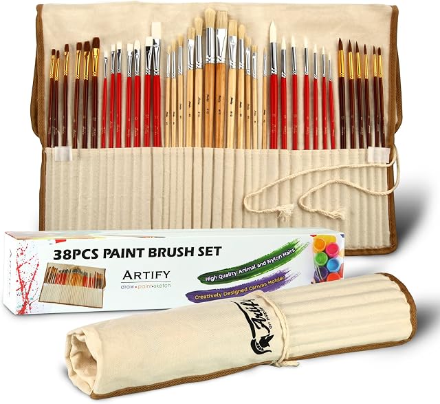 Artify Expert Paint Brushes Art Set for Acrylic Oil Watercolour Gouache | a Kit Hog Pony and Nylon Hairs | Including Two Large Size Nylon Brushes and a Carrying Pouch