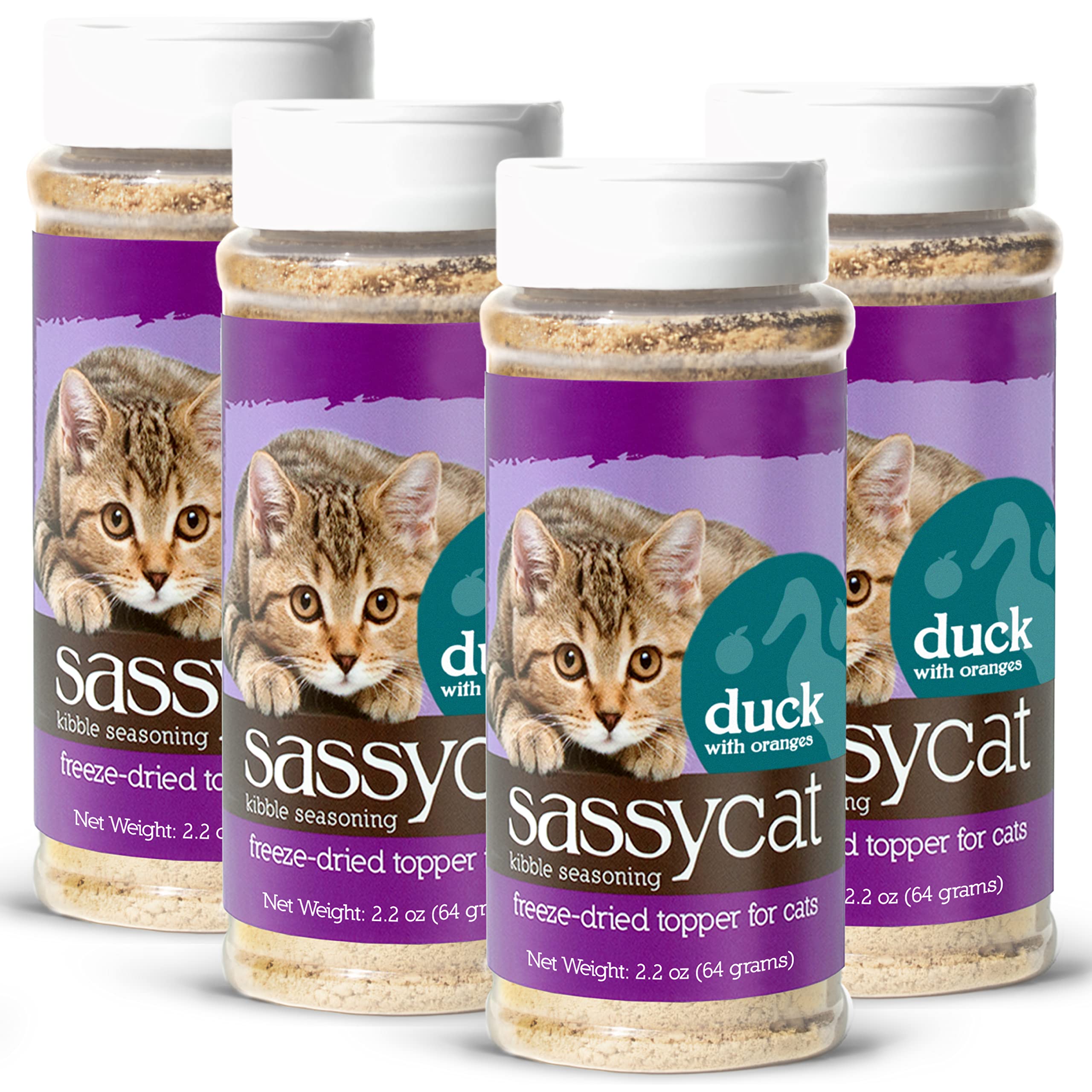 Herbsmith Sassy Cat Kibble Seasoning – Freeze Dried Duck – Cat Food Topper for Picky Eaters – Duck [Bundle x4]