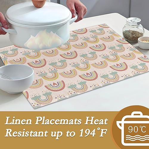 Miniatura 3 de Juego de manteles individuales de corazón de arco iris, bohemios, caprichosos, de 12 x 18 pulgadas, impermeables, a prueba de aceite, lavables y