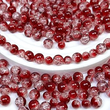 300pcs Crackle Glass Beads, 6mm and 8mm Dark Red Crystal Glass Beads Round Loose Spacer Bulk Beads for DIY Craft Earring Necklace Bracelet Jewelry