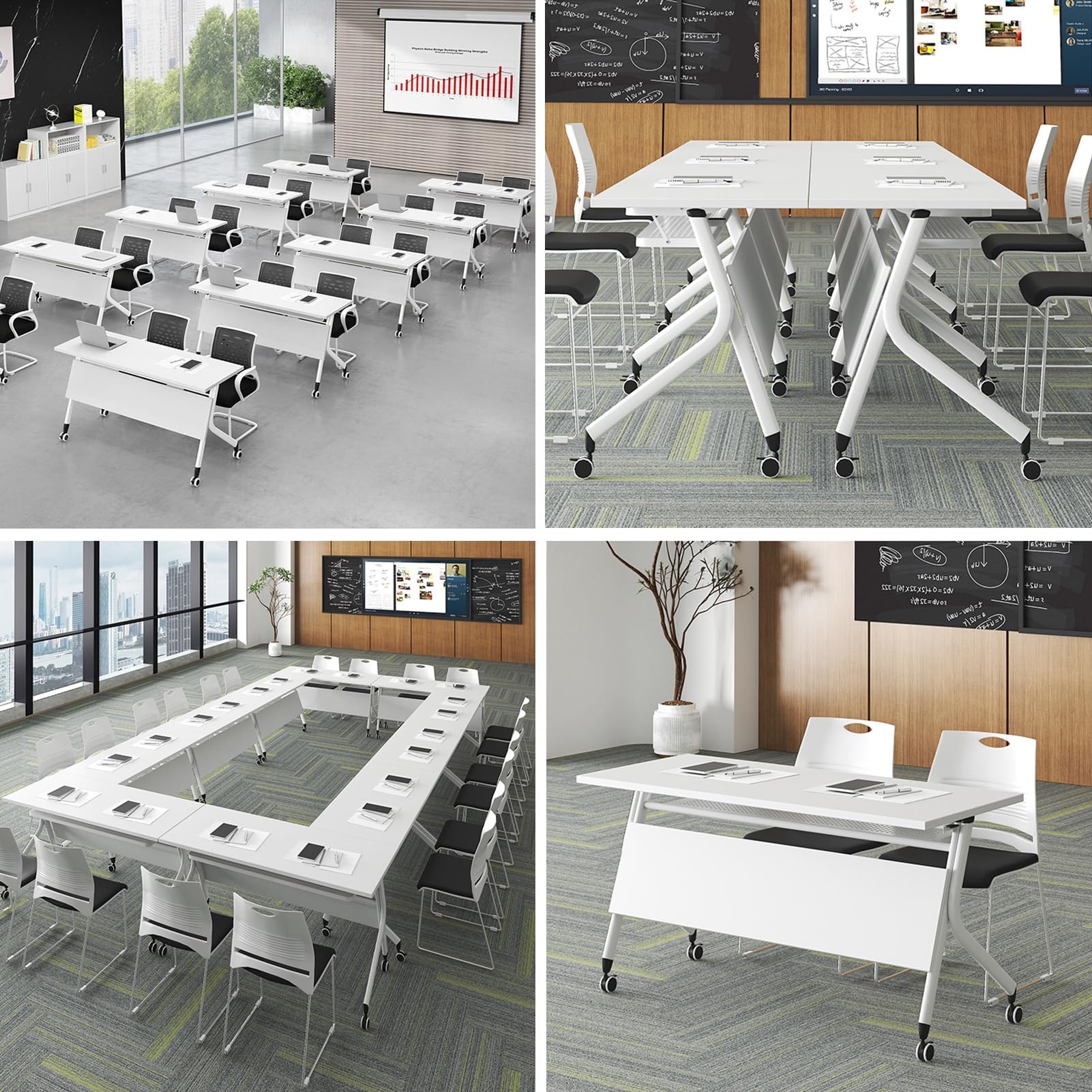 Mobiles, klappbares Konferenztisch-Set für Schulungszwecke – 2 Stück, 160 x 50 x 75 cm, rechteckige, klappbare Besprechungstische auf Rollen, geeignet für Büro und Klassenzimmer