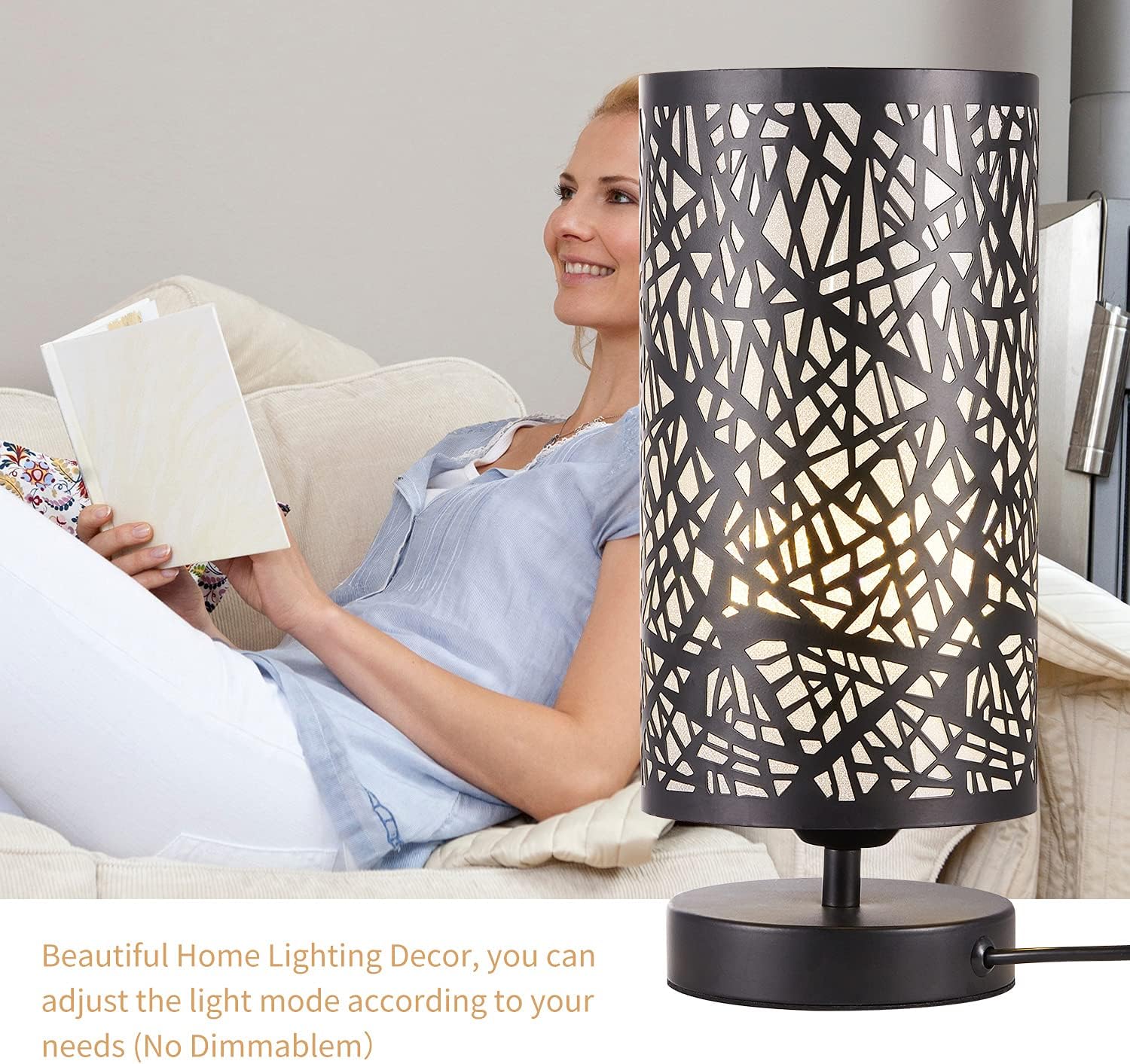 YXTH Bedside Table Lamp, Side Table Lamp for Bedroom, 3 Color Bulb Included, Small Table Lamp with Metal Shade, Nightstand Lamps for Bedroom Living Room, Dorm, Office