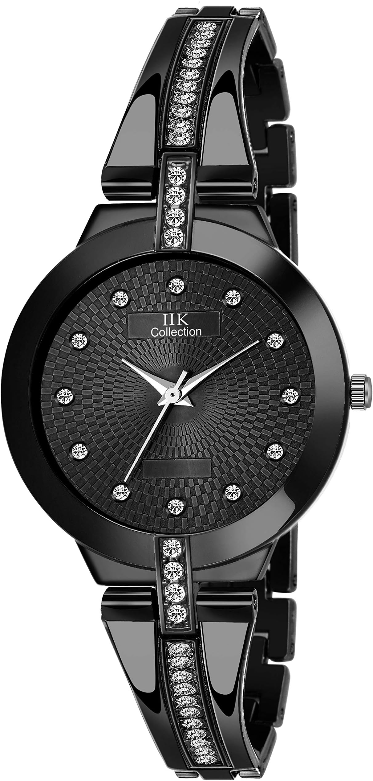 IIK COLLECTION Watches for Women Round Studded Dial |Analogue Quartz Movemnet Ladies Watch|Long Battery Life|Stainless Steel Adjustable Bracelet Chain Strap|Double Lock Clasp Safety Watches for Girls