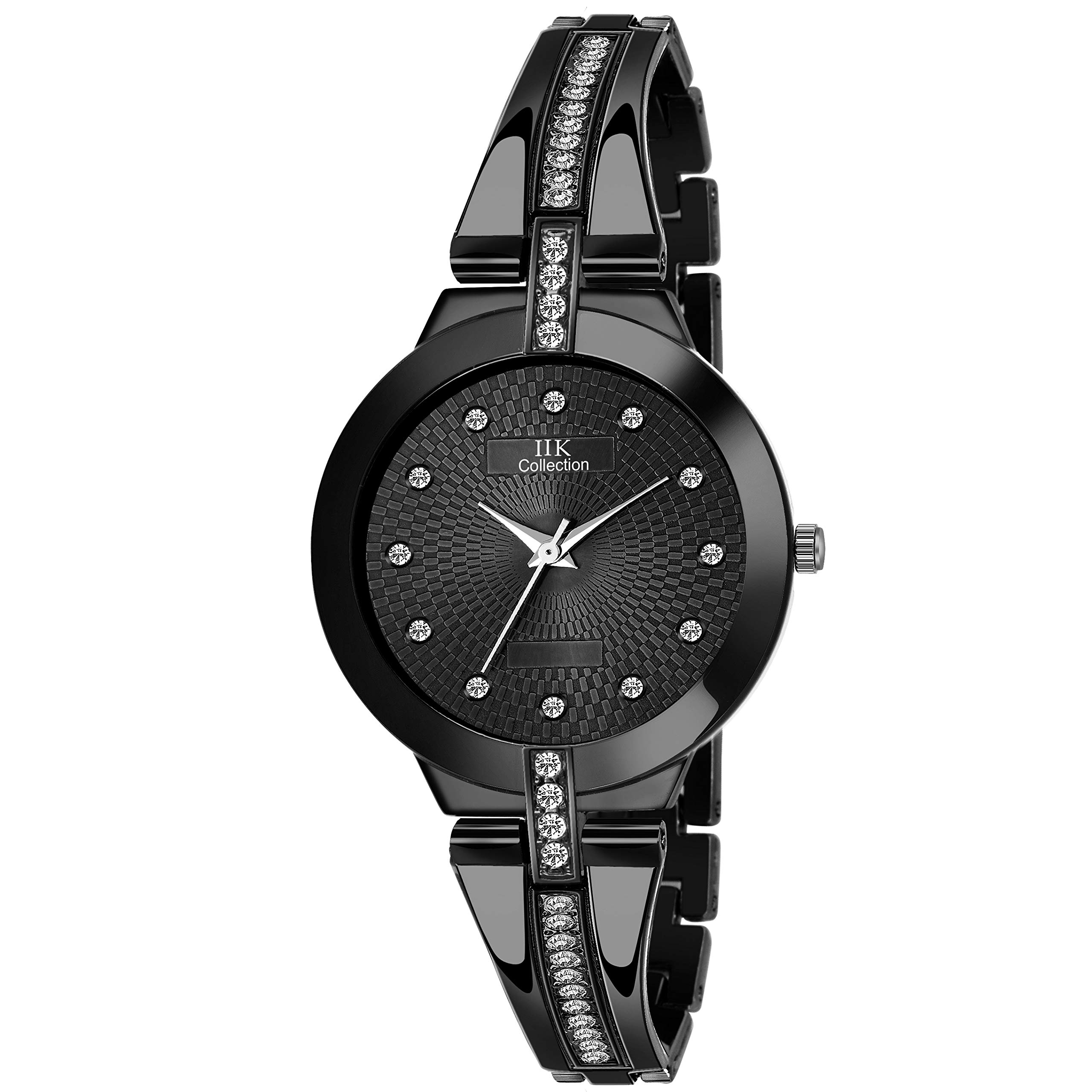 IIK COLLECTIONGirl's Analogue Round Studed Dial with Bracelet Strap Wrist Watch, Black, WOMEN STYLISH