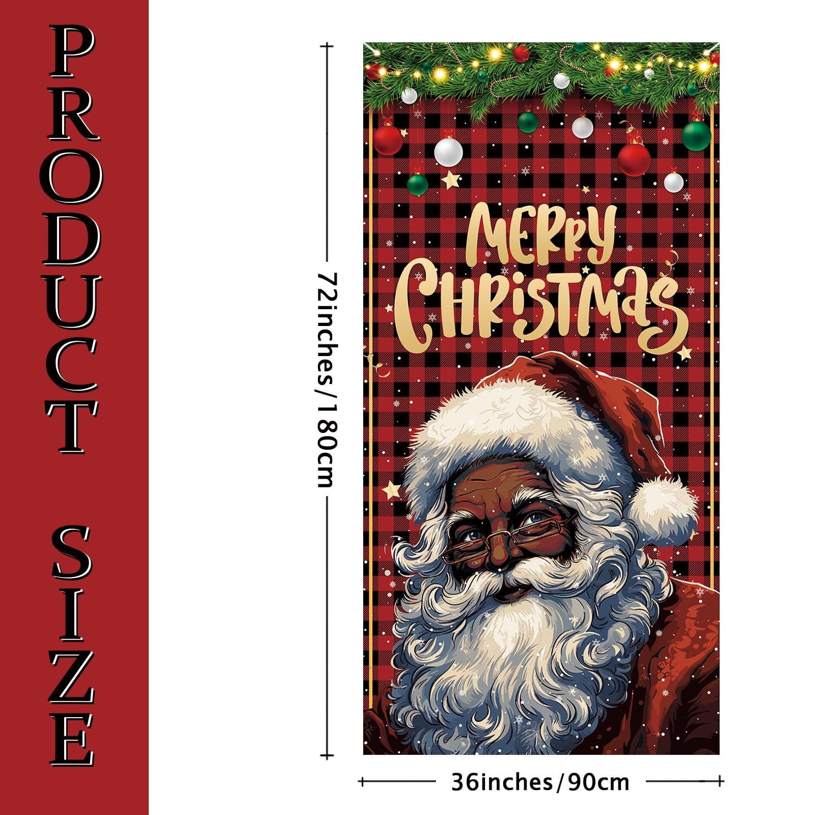 Weihnachtstürdeko Buffalo Check – Rot-schwarzes Plaid Santa Door Cover, 180 X 90 Cm, Wasserdicht